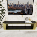 Modern Black Glass and Gold TV Stand